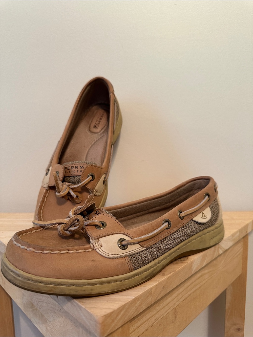 Sperry Brown & Tan Leather Canvas Moccasin Boat Shoes - Women